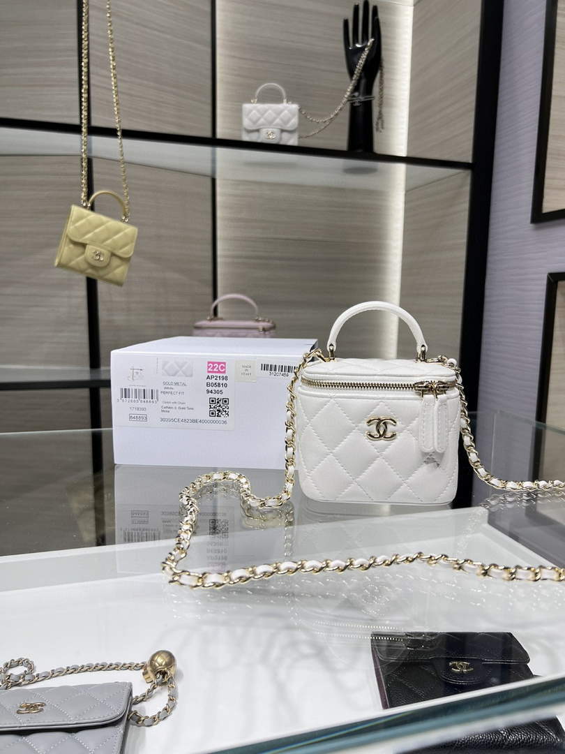 Chanel AP2198 Small Vanity With Chain and Top Handle Bag Lambskin White - Default Title - View 1