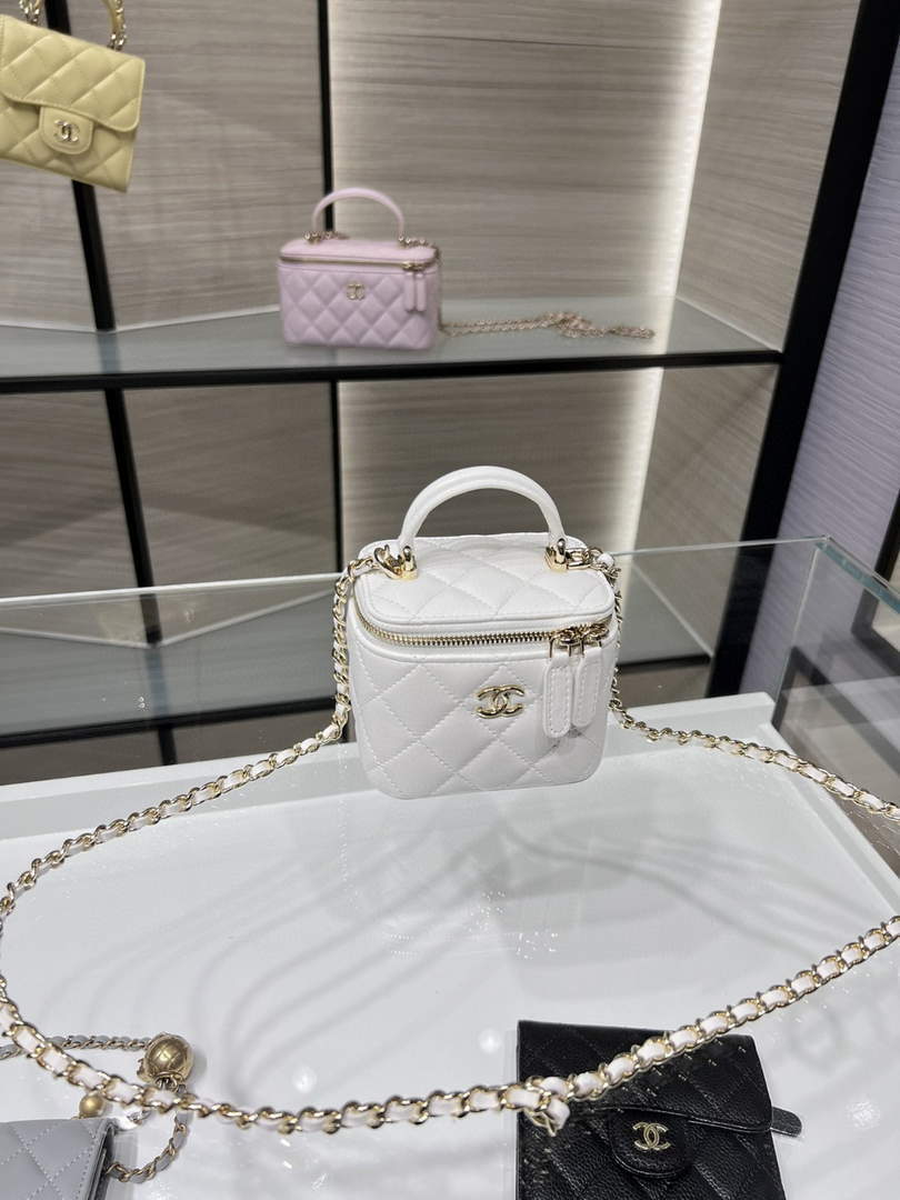 Chanel AP2198 Small Vanity With Chain and Top Handle Bag Lambskin White - Default Title - View 3