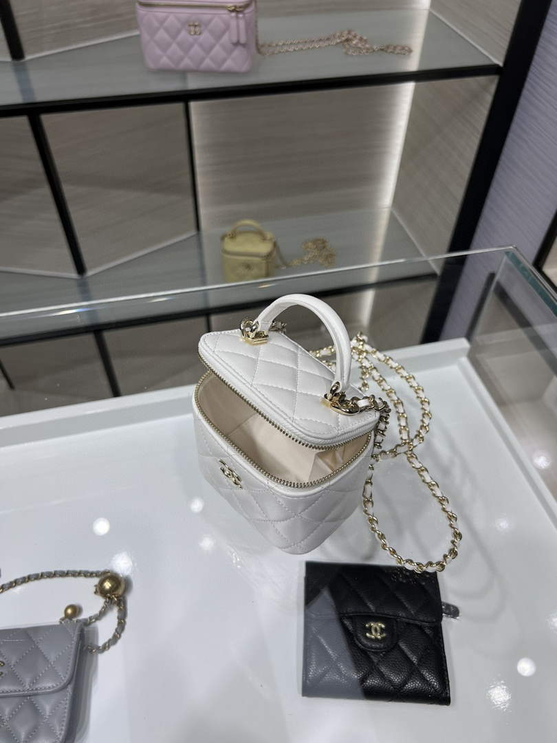 Chanel AP2198 Small Vanity With Chain and Top Handle Bag Lambskin White