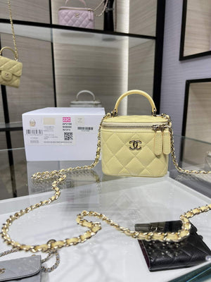 Chanel AP2198 Small Vanity With Chain and Top Handle Bag Lambskin Yellow - Default Title - View 1