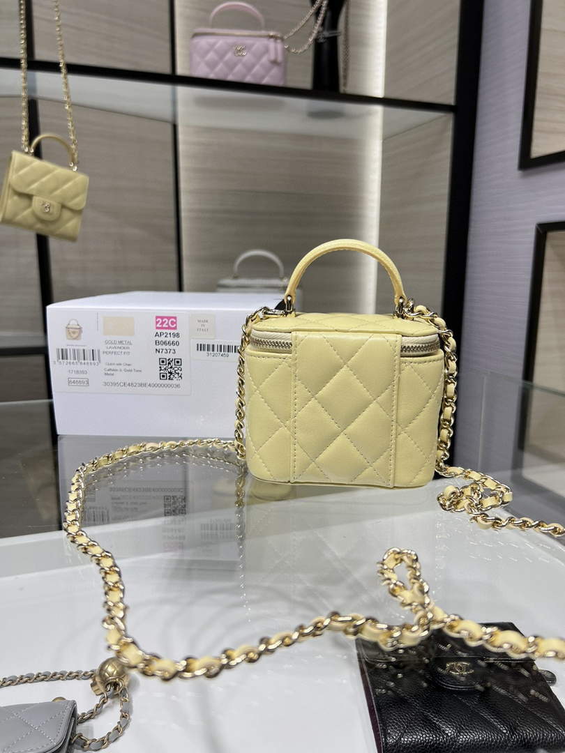 Chanel AP2198 Small Vanity With Chain and Top Handle Bag Lambskin Yellow - Default Title - View 2