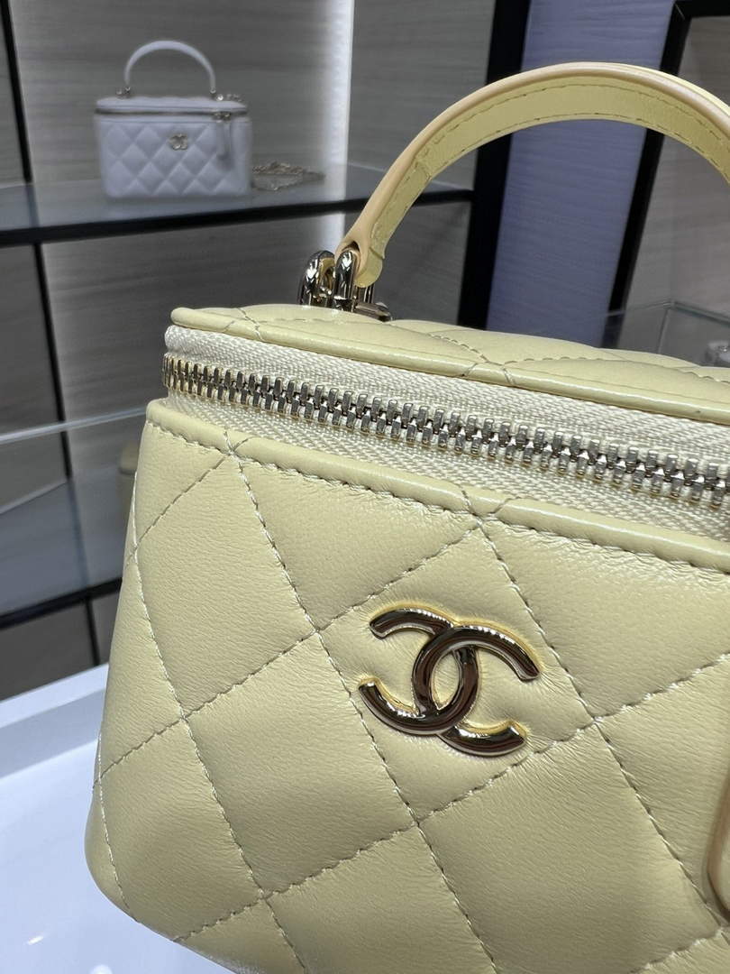 Chanel AP2198 Small Vanity With Chain and Top Handle Bag Lambskin Yellow