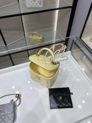 Chanel AP2198 Small Vanity With Chain and Top Handle Bag Lambskin Yellow - Default Title - View 7