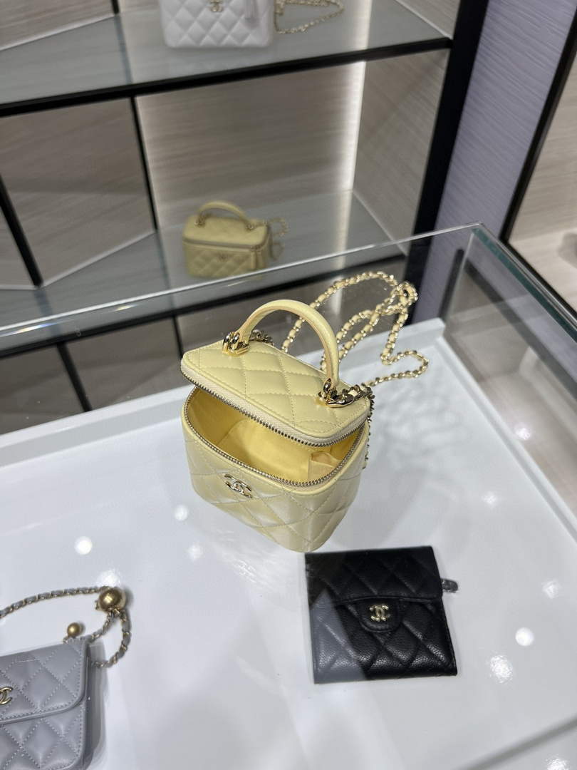 Chanel AP2198 Small Vanity With Chain and Top Handle Bag Lambskin Yellow - Default Title - View 7