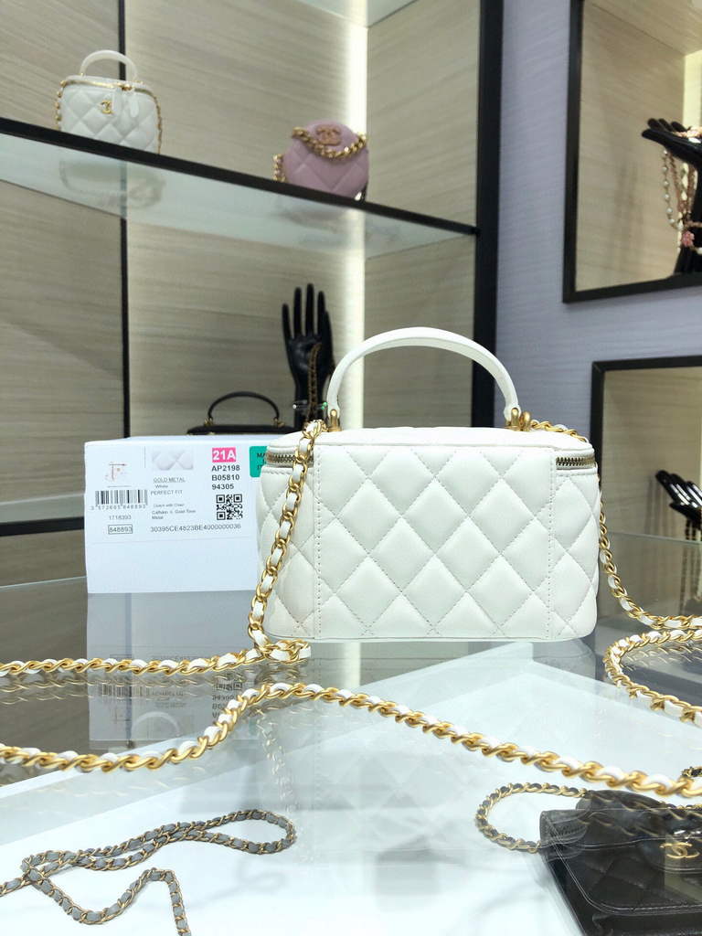 Chanel AP2199 Vanity With Chain Lambskin Gold Tone White