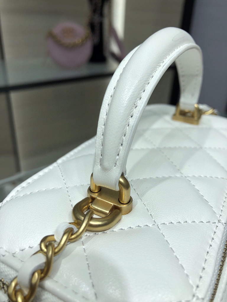 Chanel AP2199 Vanity With Chain Lambskin Gold Tone White