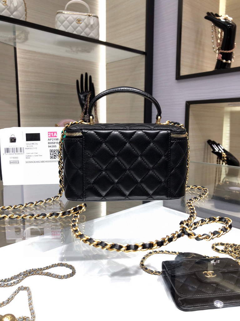 Chanel AP2199 Vanity With Chain Lambskin Gold Tone Black