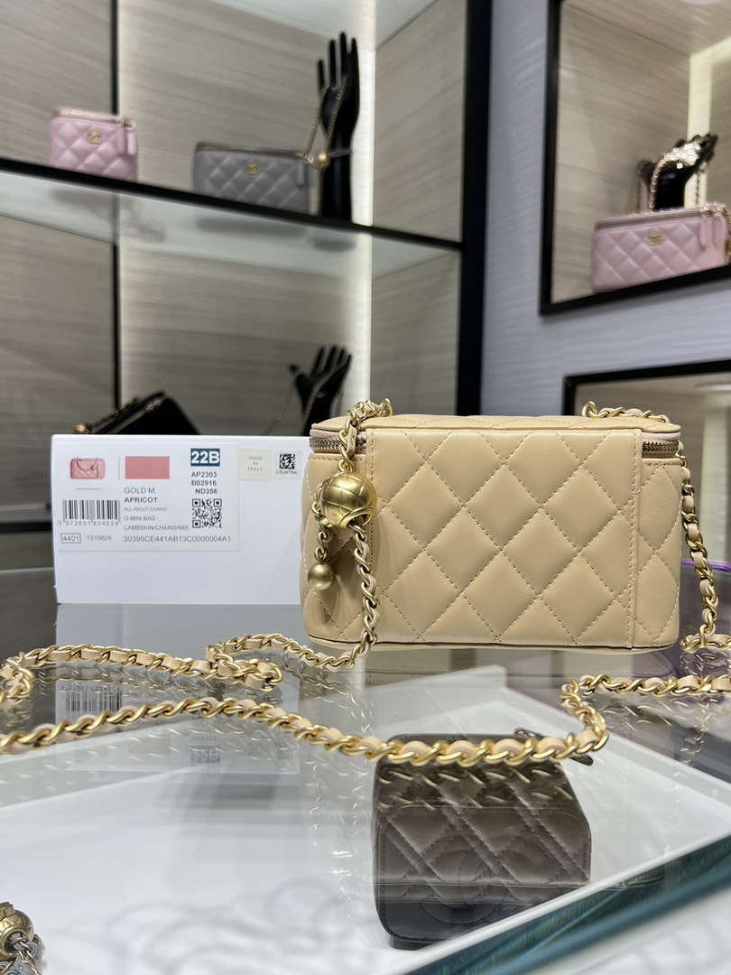 Chanel AP2303 Clutch With Chain in Lambskin gold balls Apricot