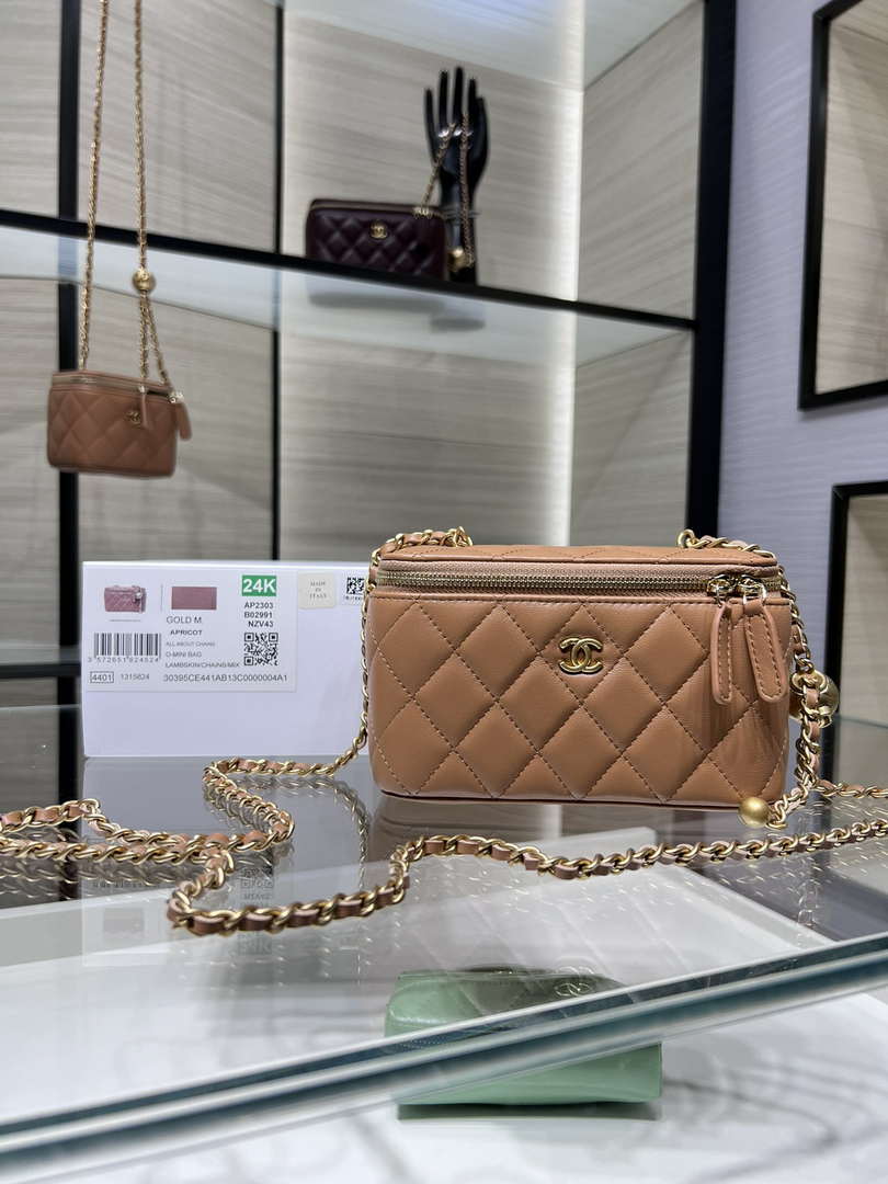 Chanel AP2303 Clutch With Chain in Lambskin gold balls Brown - Default Title - View 1