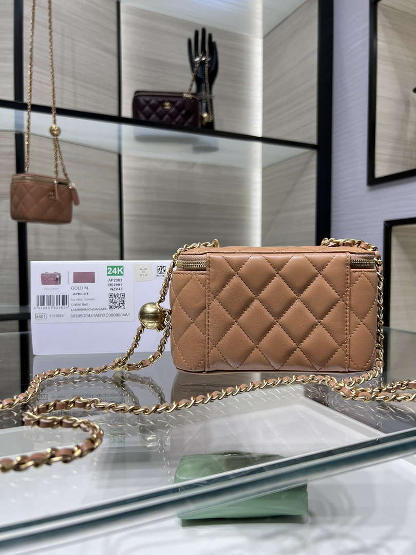 Chanel AP2303 Clutch With Chain in Lambskin gold balls Brown