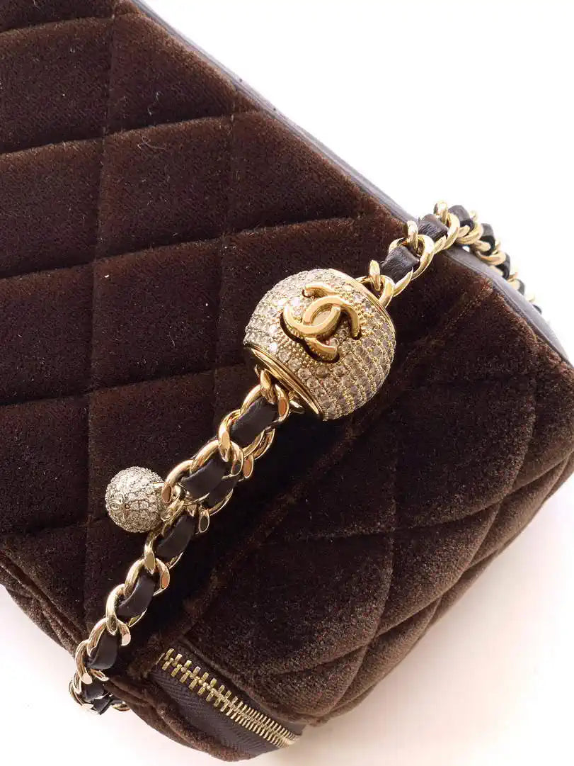 Chanel AP2303 Clutch With Chain in Brown Velvet Diamant¨¦ & Gold-Tone Metal