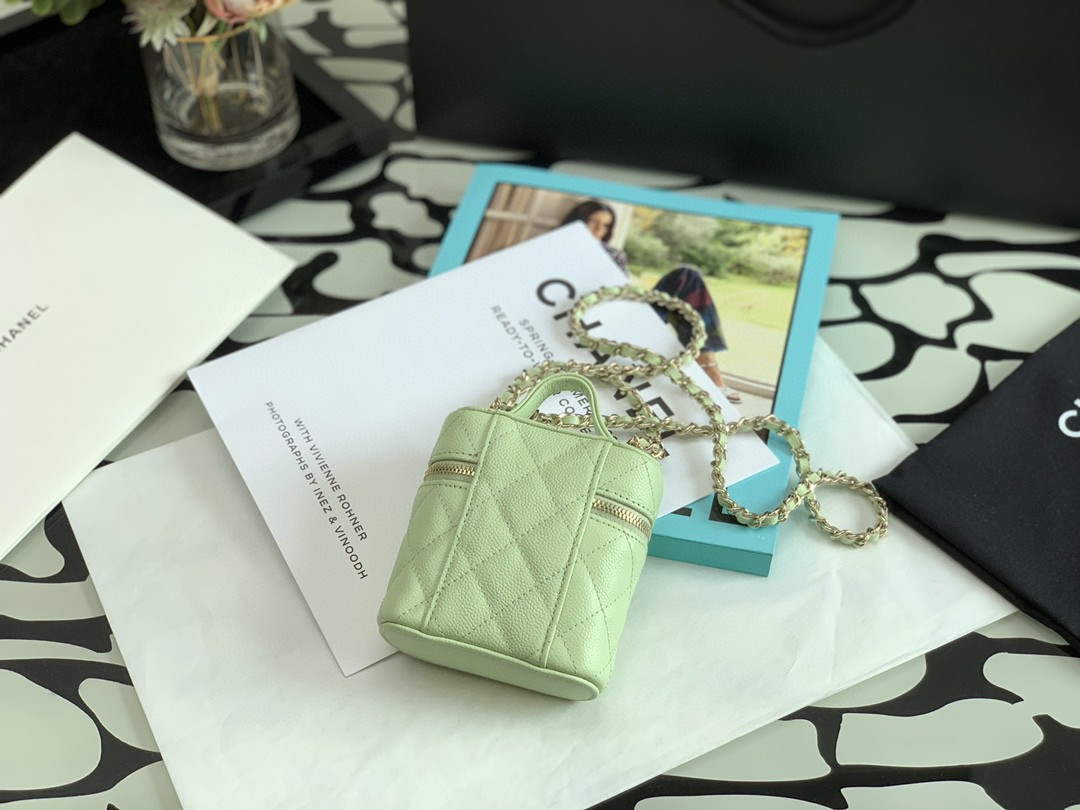 Chanel AP2553 Small Vanity with Chain Grained Calfskin Green
