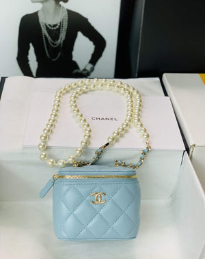 Chanel AP2581 Small Vanity with Chain lambskin Blue - Default Title - View 1