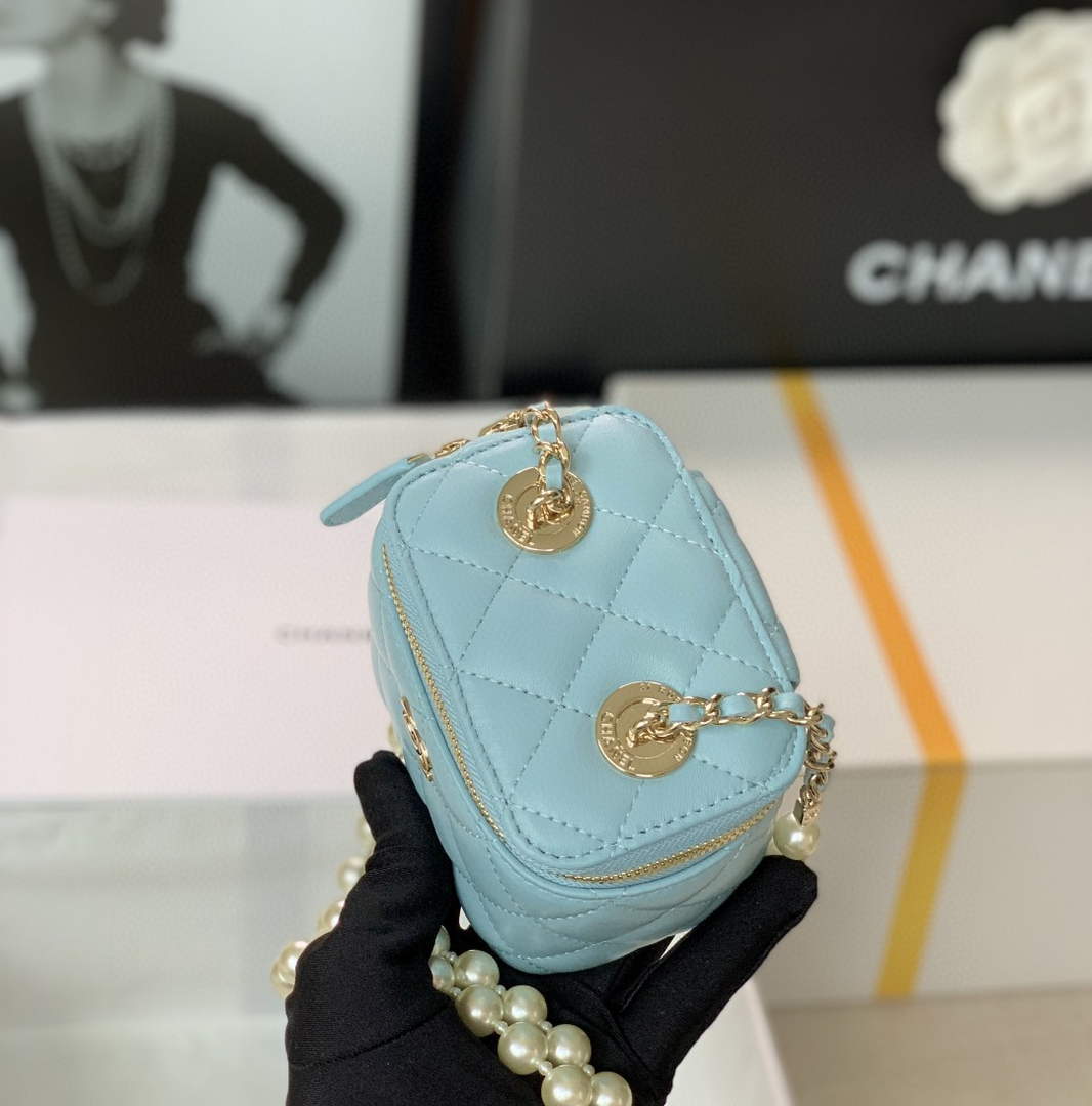 Chanel AP2581 Small Vanity with Chain lambskin Blue - Default Title - View 5