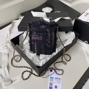 Chanel AP2603 Mini Bucket Bag with Chain Printed Denim Gold Black - Default Title - View 2