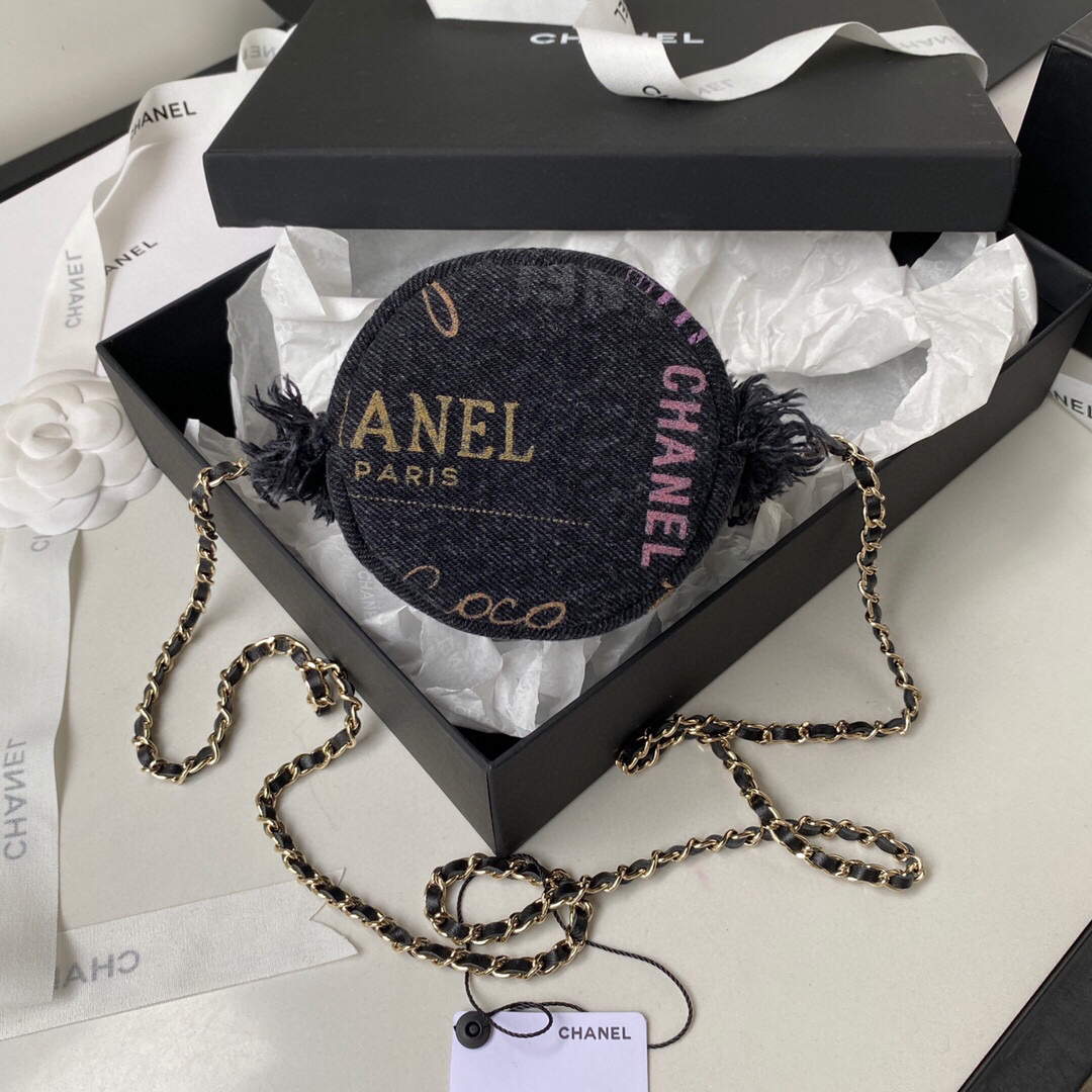 Chanel AP2603 Mini Bucket Bag with Chain Printed Denim Gold Black - Default Title - View 6