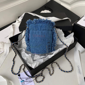 Chanel AP2603 Mini Bucket Bag with Chain Printed Denim Gold Blue - Default Title - View 2