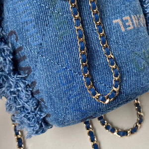 Chanel AP2603 Mini Bucket Bag with Chain Printed Denim Gold Blue - Default Title - View 5