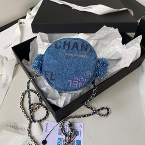 Chanel AP2603 Mini Bucket Bag with Chain Printed Denim Gold Blue - Default Title - View 6