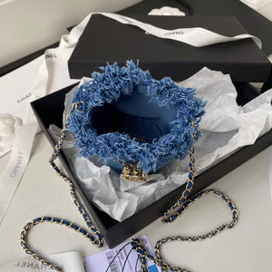 Chanel AP2603 Mini Bucket Bag with Chain Printed Denim Gold Blue - Default Title - View 7