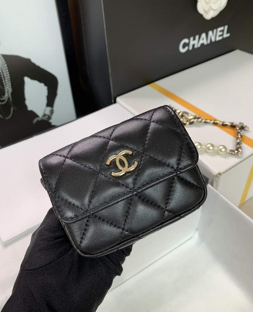 Chanel AP2654 Belt bag lambskin Imitation Pearls gold Black - Default Title - View 2