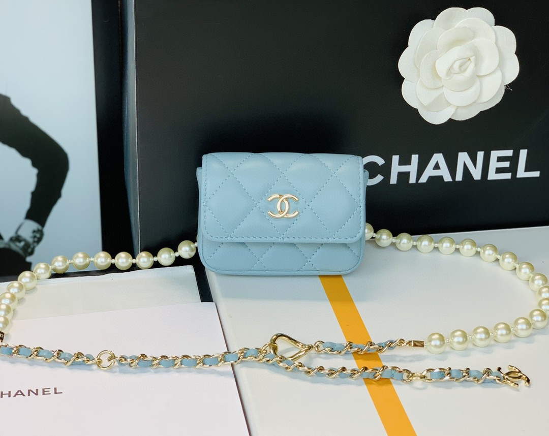 Chanel AP2654 Belt bag lambskin Imitation Pearls gold Light Blue - Default Title - View 1