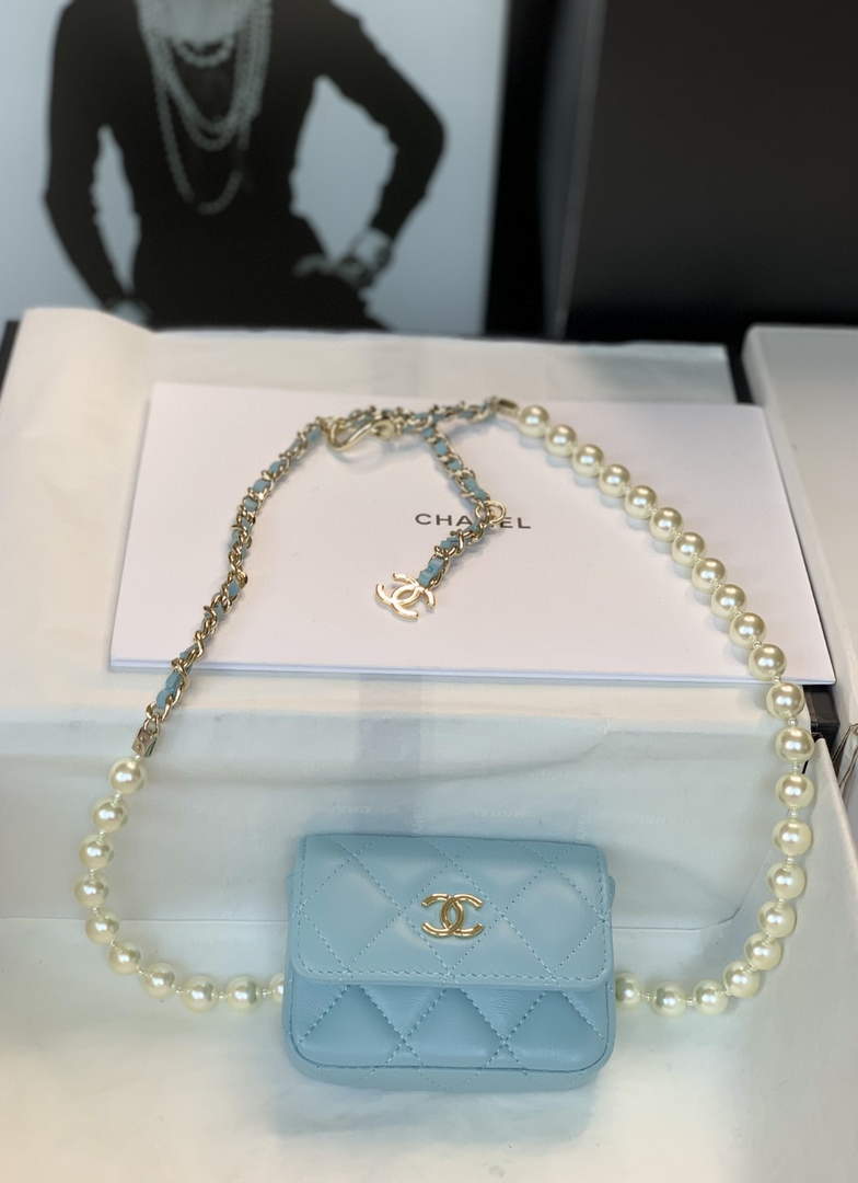 Chanel AP2654 Belt bag lambskin Imitation Pearls gold Light Blue - Default Title - View 4