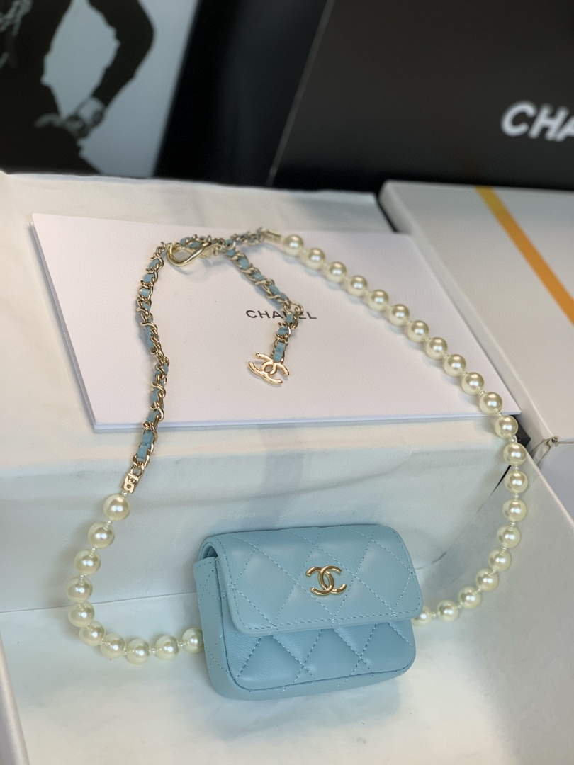 Chanel AP2654 Belt bag lambskin Imitation Pearls gold Light Blue - Default Title - View 5