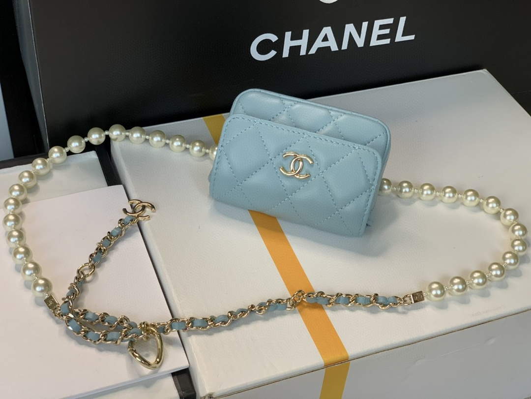 Chanel AP2654 Belt bag lambskin Imitation Pearls gold Light Blue - Default Title - View 8
