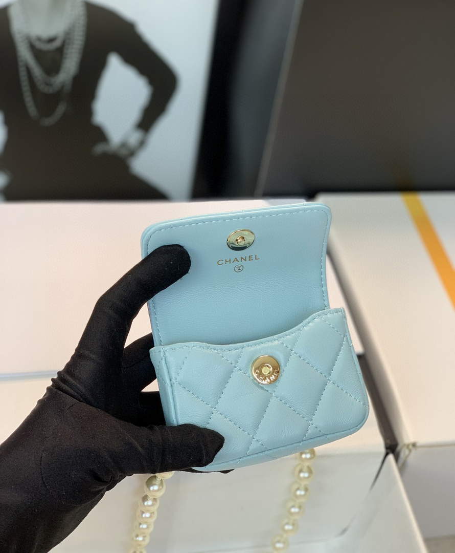 Chanel AP2654 Belt bag lambskin Imitation Pearls gold Light Blue - Default Title - View 10