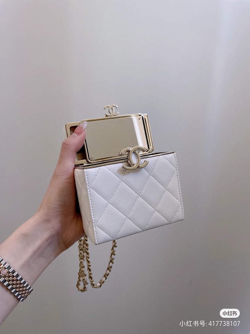 Chanel AP2656 Small box with chain lambskin White - Default Title - View 4