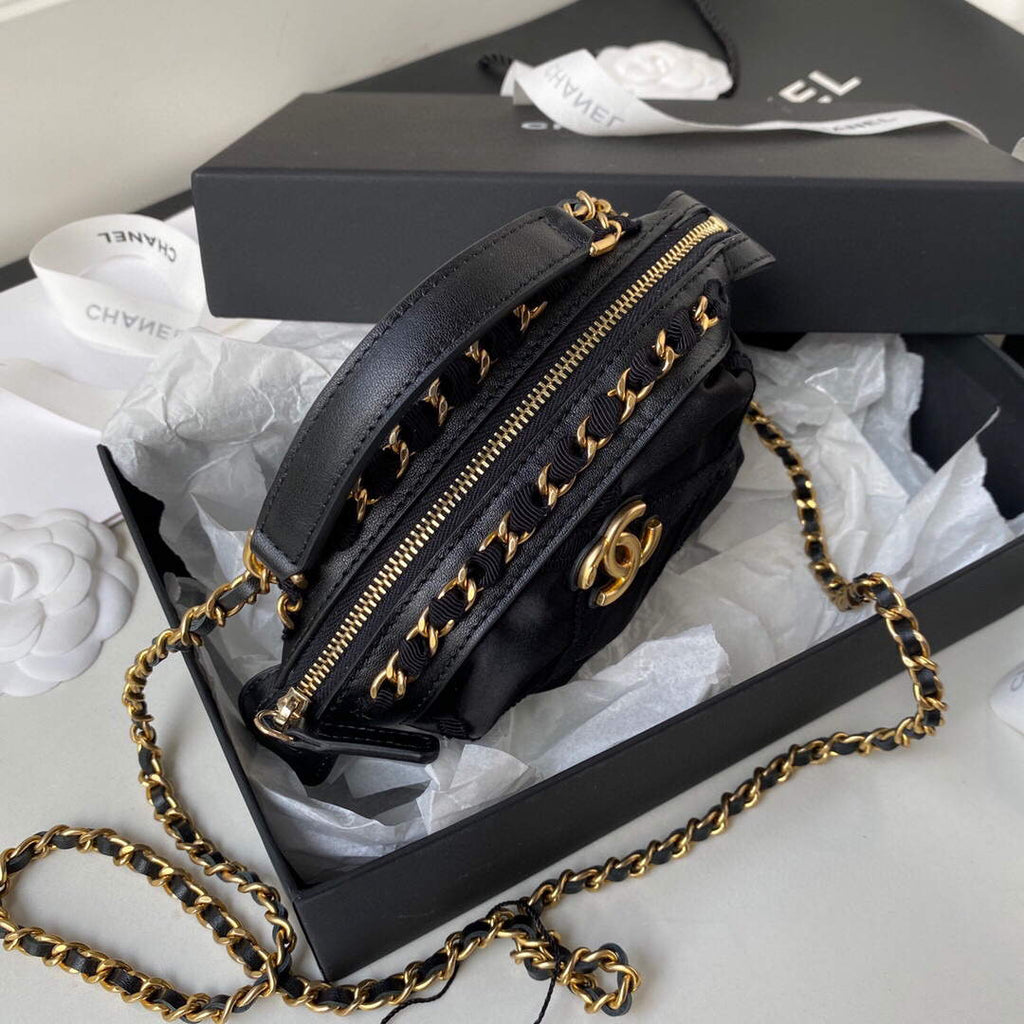 Chanel AP2669 Clutch with Chain Nylon Gros Grain Gold Black