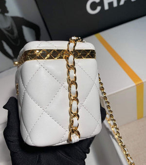 Chanel AP2717 Small Vanity With Chain Lambskin Gold White - Default Title - View 7