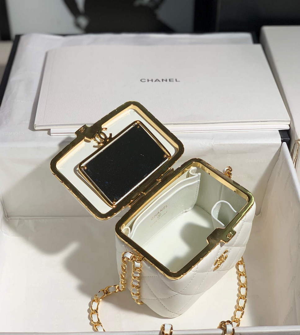 Chanel AP2717 Small Vanity With Chain Lambskin Gold White - Default Title - View 8