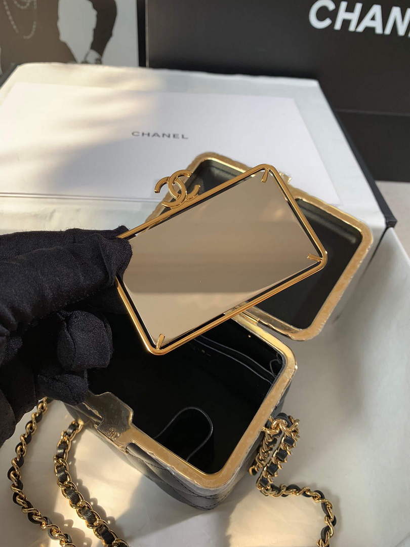Chanel AP2717 Small Vanity With Chain Lambskin Gold Black