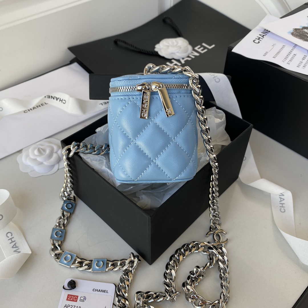 Chanel AP2718 Small Vanity With Chain Blue Lambskin - Default Title - View 5