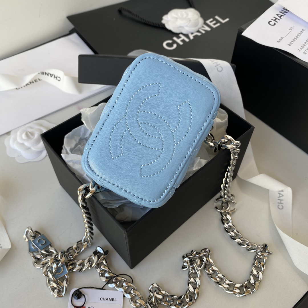 Chanel AP2718 Small Vanity With Chain Blue Lambskin - Default Title - View 6