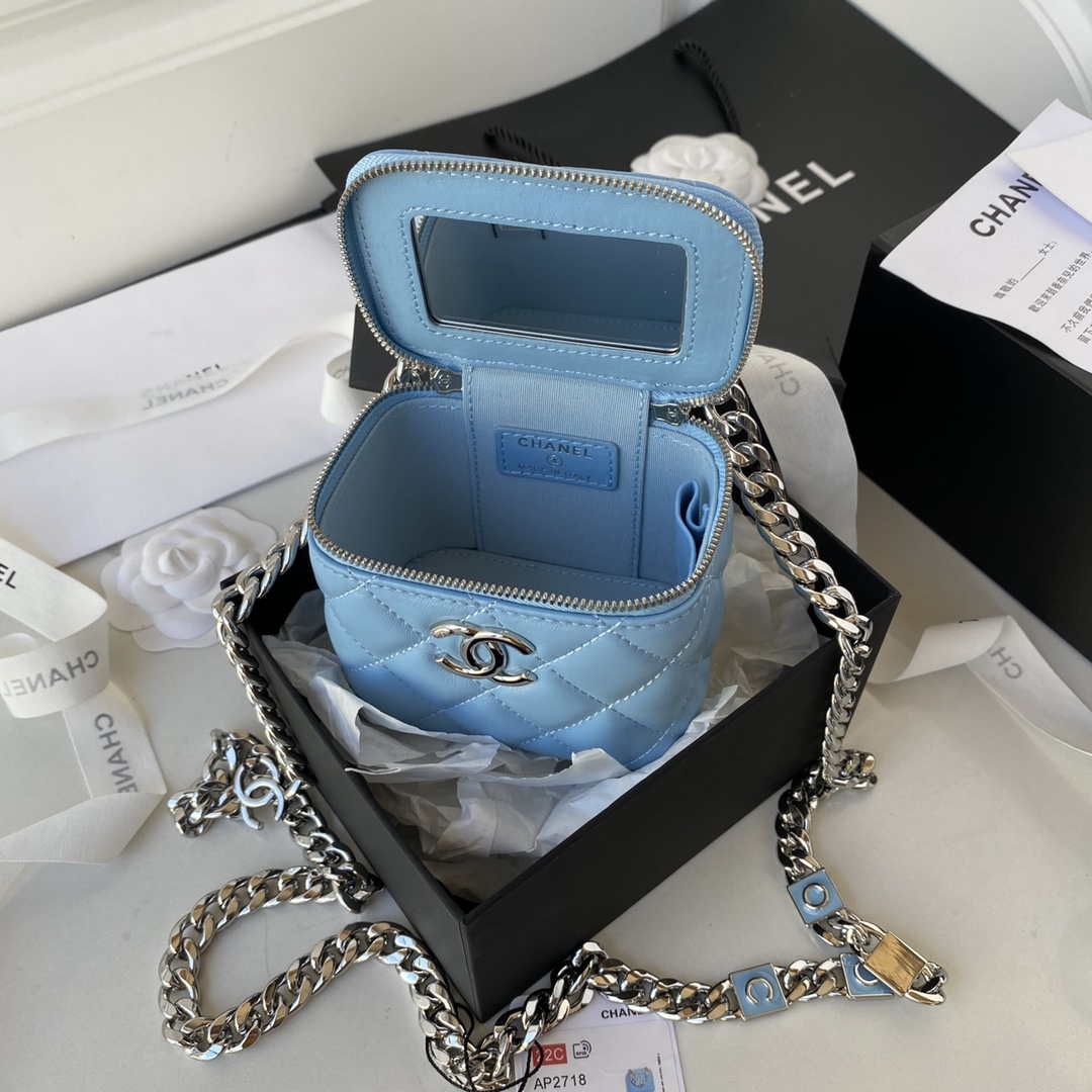 Chanel AP2718 Small Vanity With Chain Blue Lambskin - Default Title - View 8