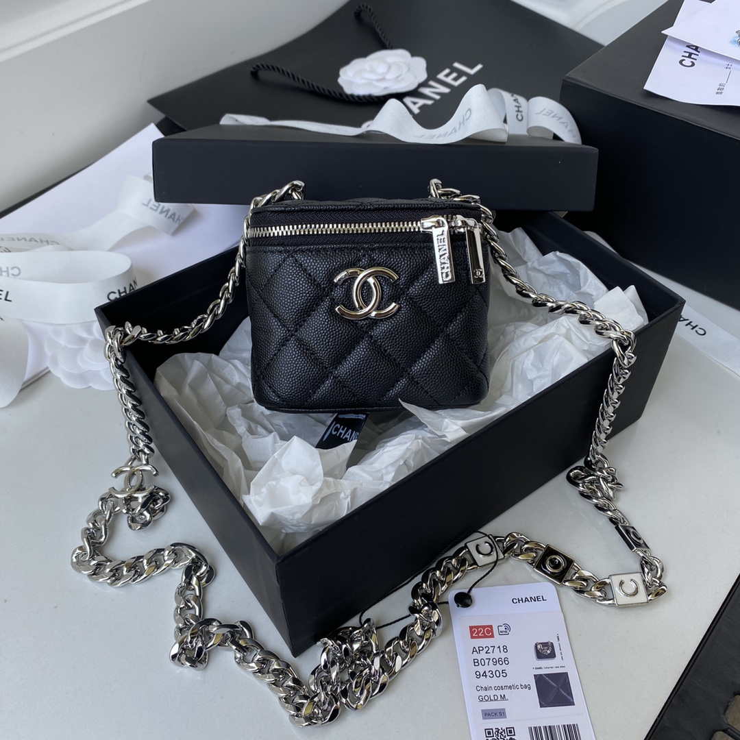 Chanel AP2718 Small Vanity With Chain Calfskin Black - Default Title - View 1
