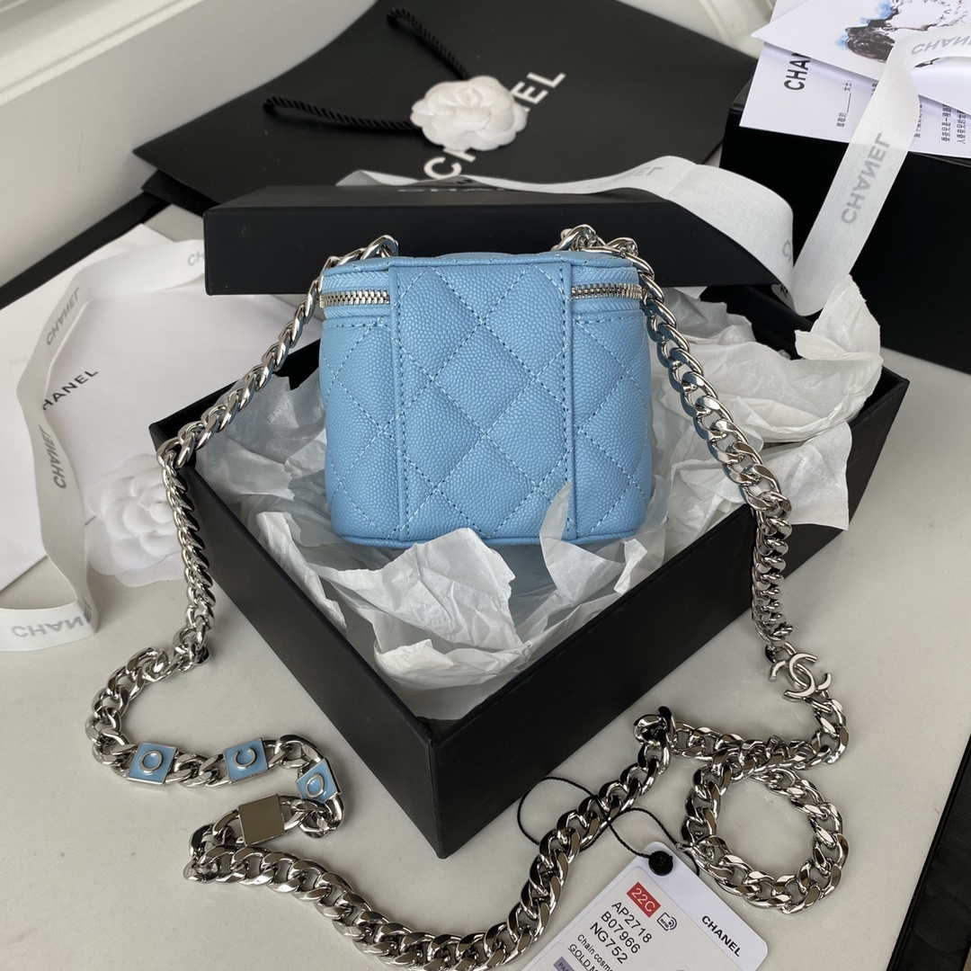 Chanel AP2718 Small Vanity With Chain Calfskin Blue - Default Title - View 2