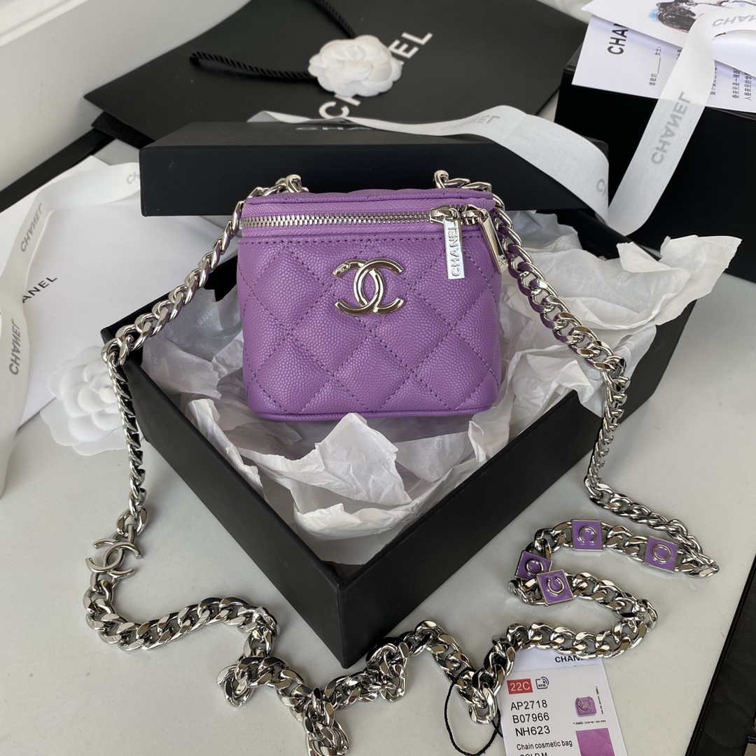 Chanel AP2718 Small Vanity With Chain Calfskin Purple - Default Title - View 1