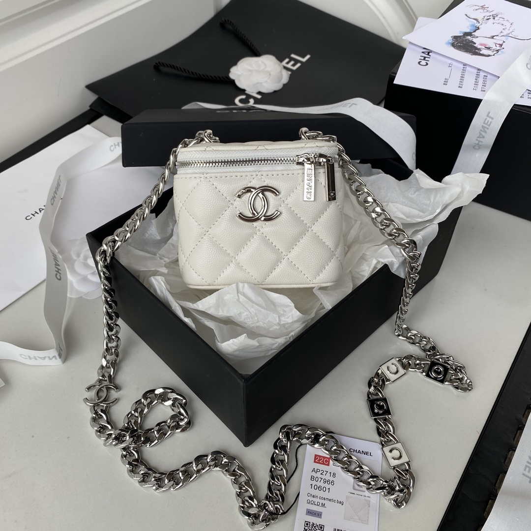 Chanel AP2718 Small Vanity With Chain Calfskin White - Default Title - View 1