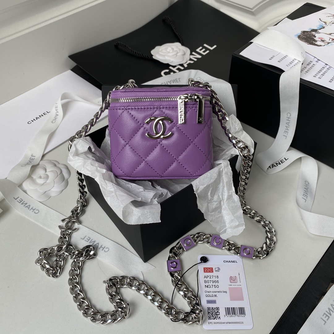 Chanel AP2718 Small Vanity With Chain Purple Lambskin - Default Title - View 1