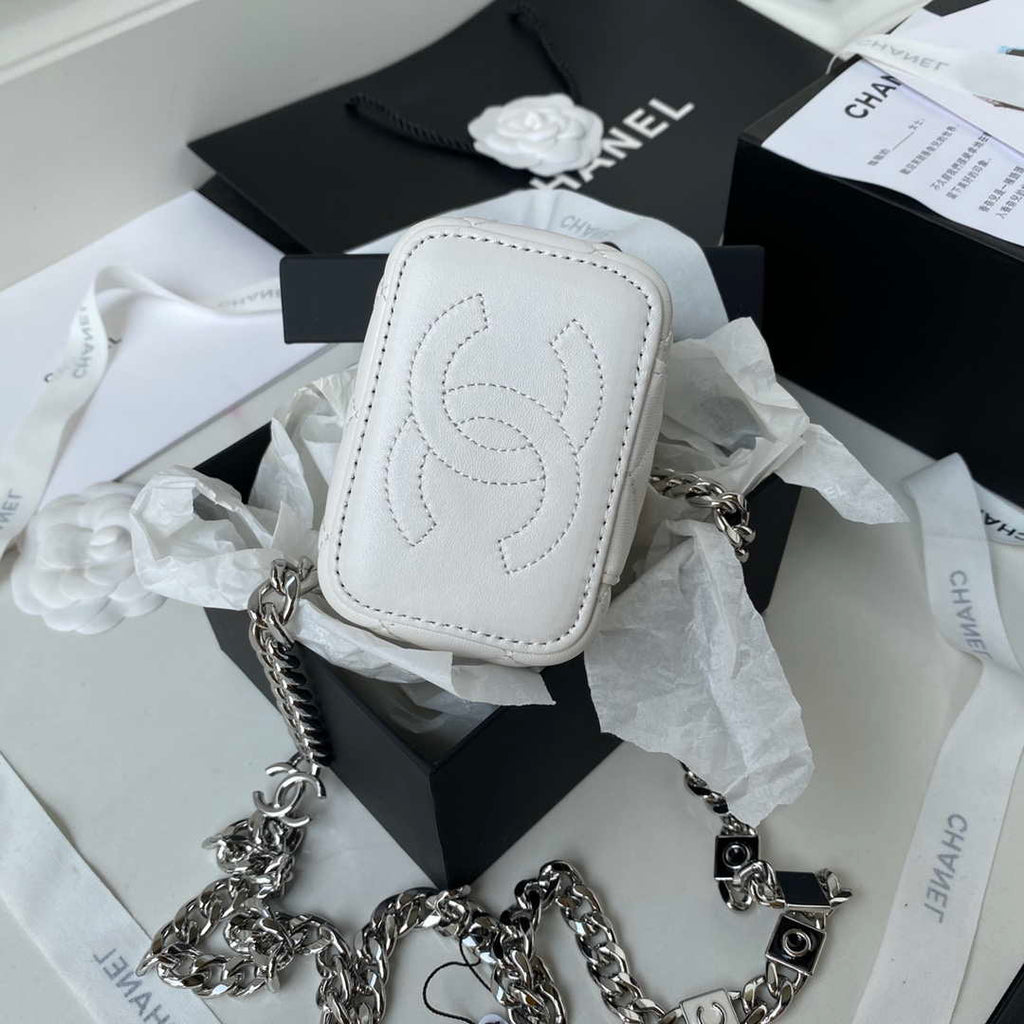 Chanel AP2718 Small Vanity With Chain White Lambskin