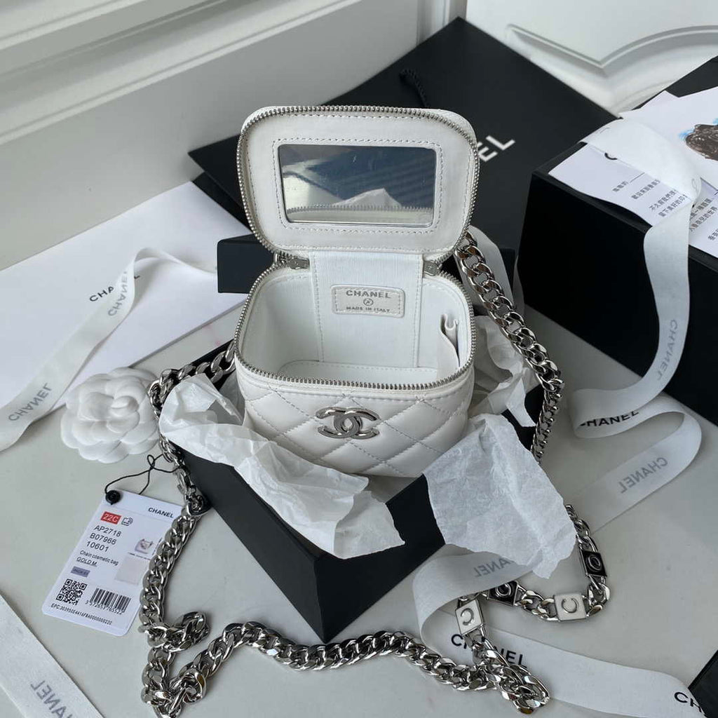 Chanel AP2718 Small Vanity With Chain White Lambskin