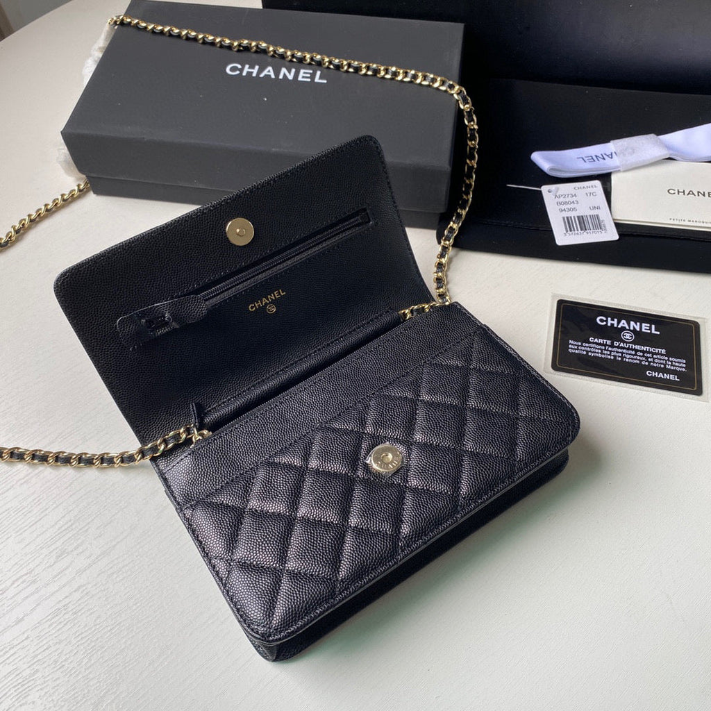Chanel Classic Wallet on Chain Grained Shiny AP2734 black