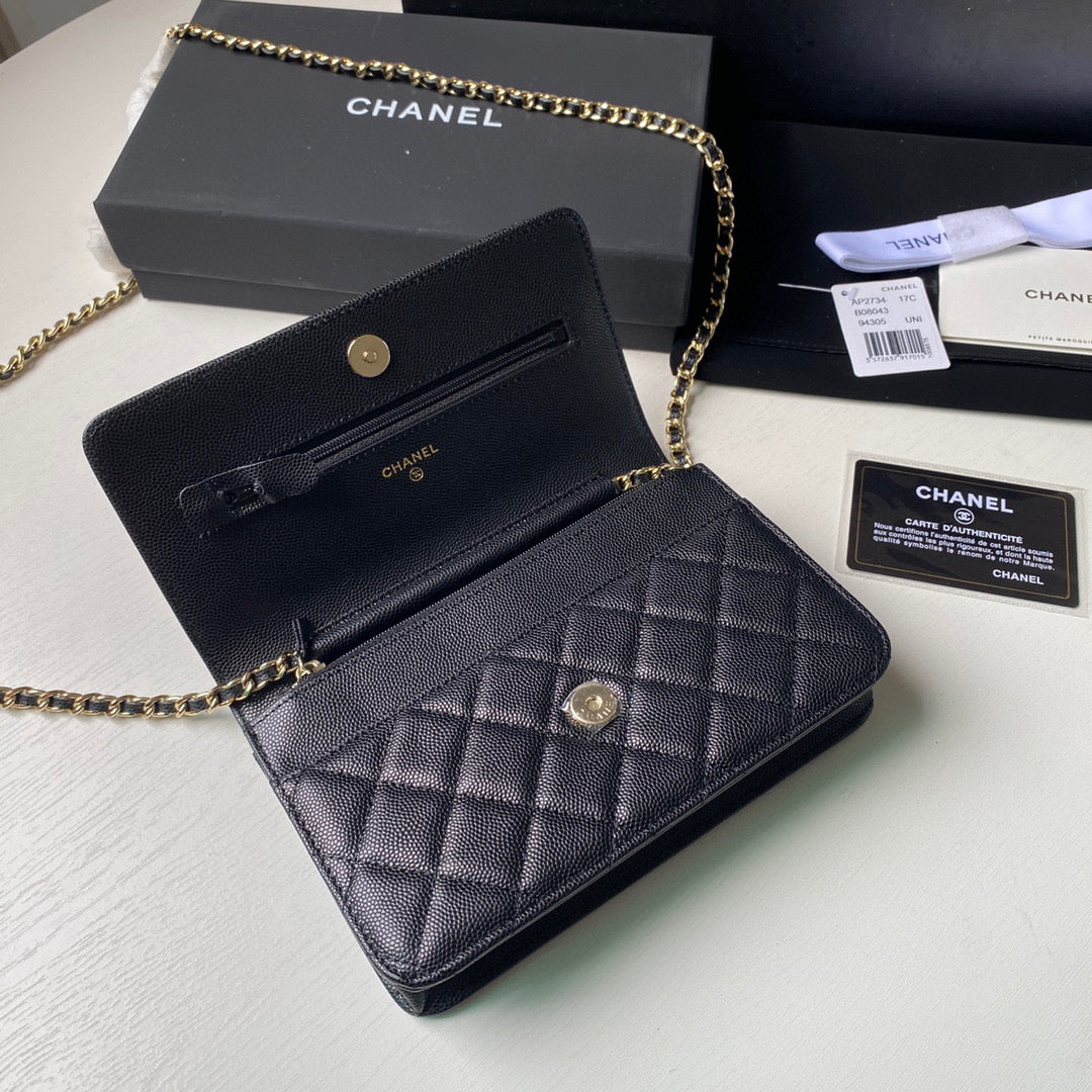 Chanel Classic Wallet on Chain Grained Shiny AP2734 black