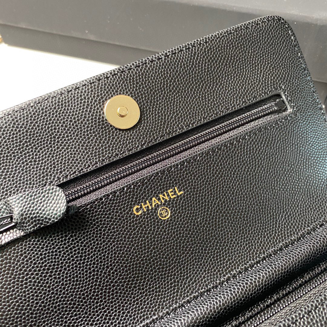 Chanel Classic Wallet on Chain Grained Shiny AP2734 black
