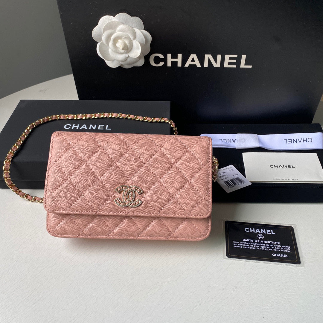Chanel Classic Wallet on Chain Grained Shiny AP2742 Pink - Default Title - View 1