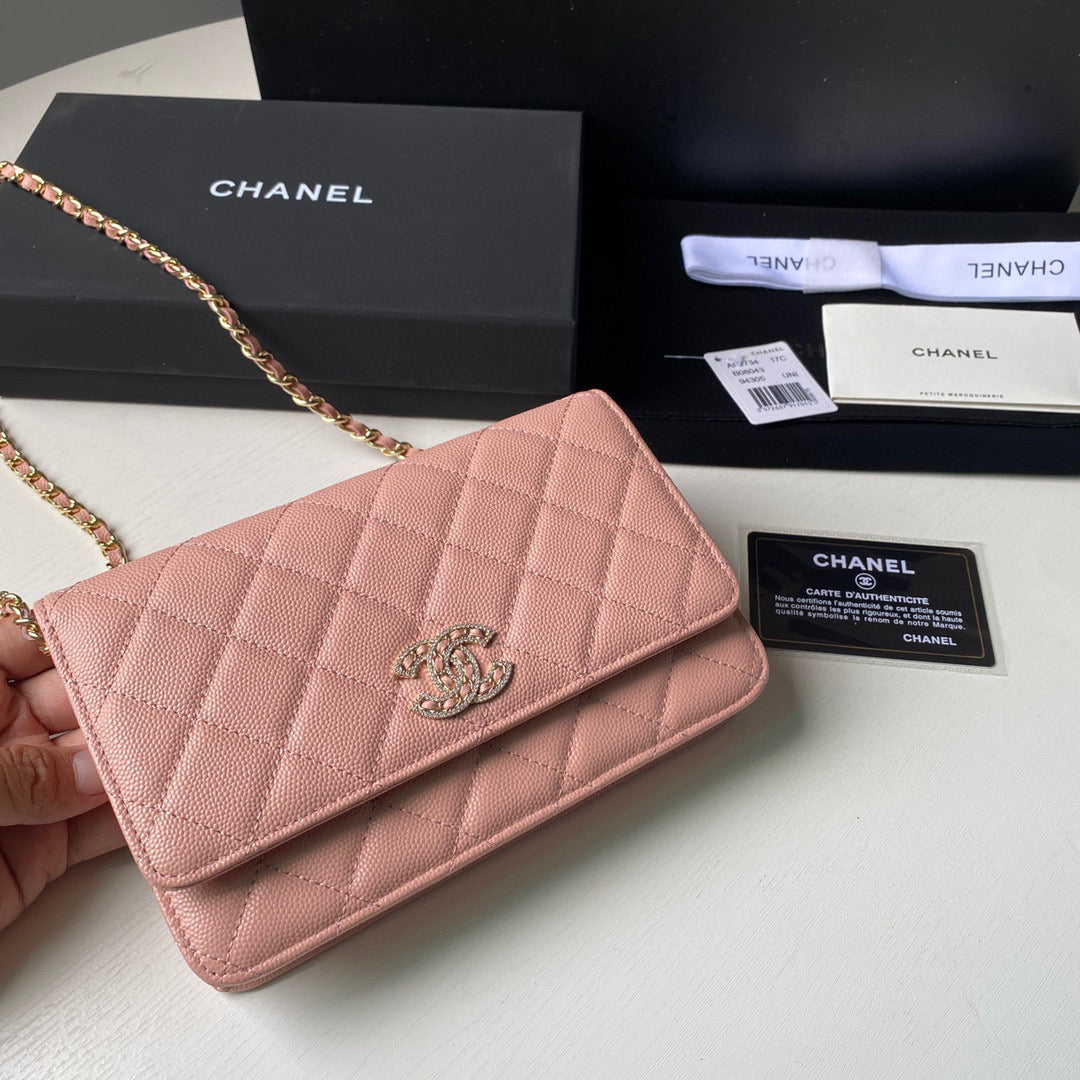 Chanel Classic Wallet on Chain Grained Shiny AP2742 Pink - Default Title - View 3